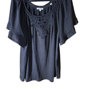 Max Studio Black Crochet Detail Blouse